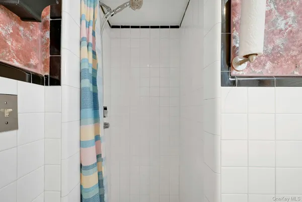 a bathroom with a shower and a sink