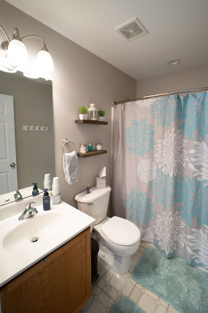 364 Littleton Trail Elgin, IL 60120 - Photo 26 of 36 a bathroom with a sink a toilet and shower curtain