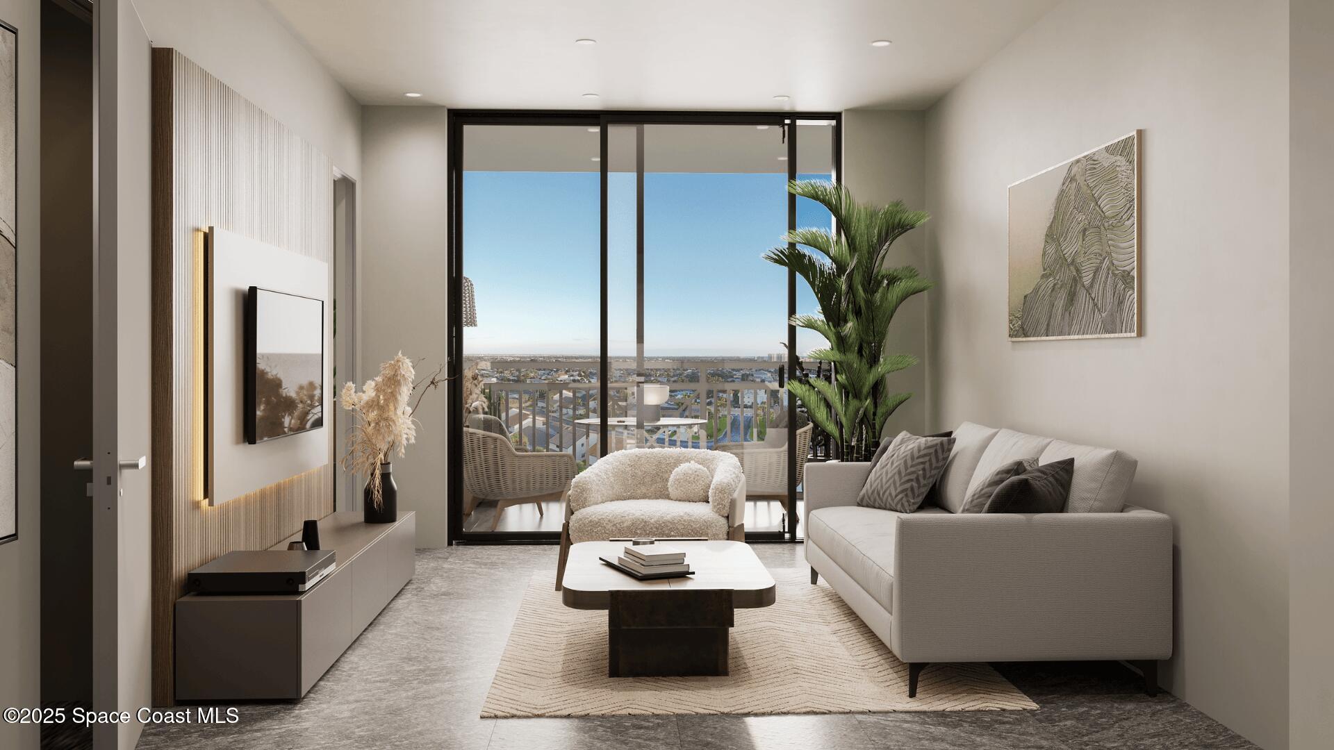 1230 Jimmy Buffett Mem Highway, Unit 410 Satellite Beach, FL 32937 - Photo 13 of 14 a living room with furniture and a large window