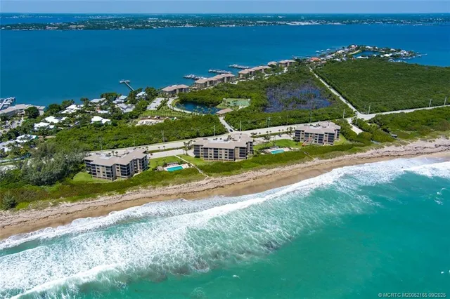 an aerial view of a house with a garden and lake view