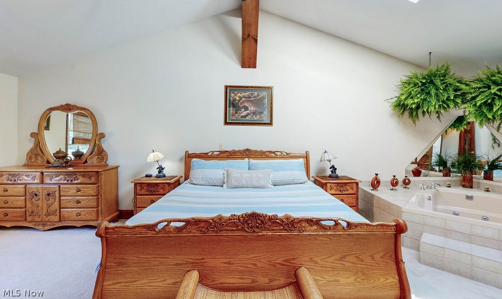 3137 Queen Road Ravenna, OH 44266 - Photo 17 of 33 Bedroom featuring carpet and lofted ceiling with beams