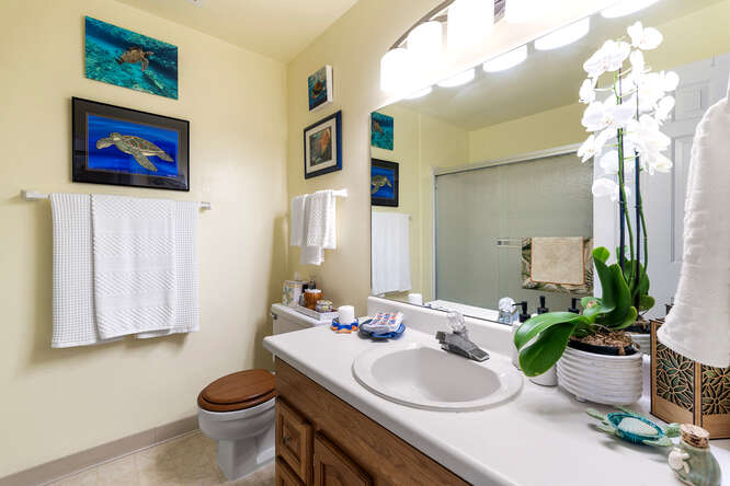 79-7199 Kona Coffee Villas, Unit 315 Holualoa, HI 96725 - Photo 22 of 28 a bathroom with a sink and a mirror
