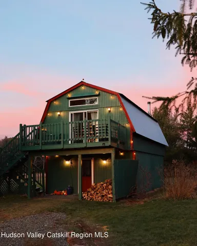 a view of a town with mountains in the background