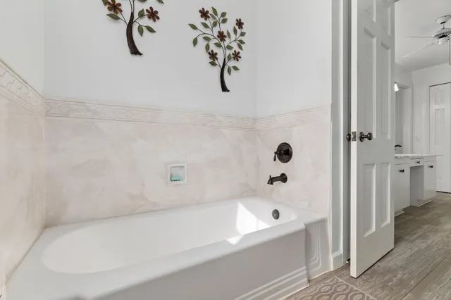 a bathroom with a bathtub