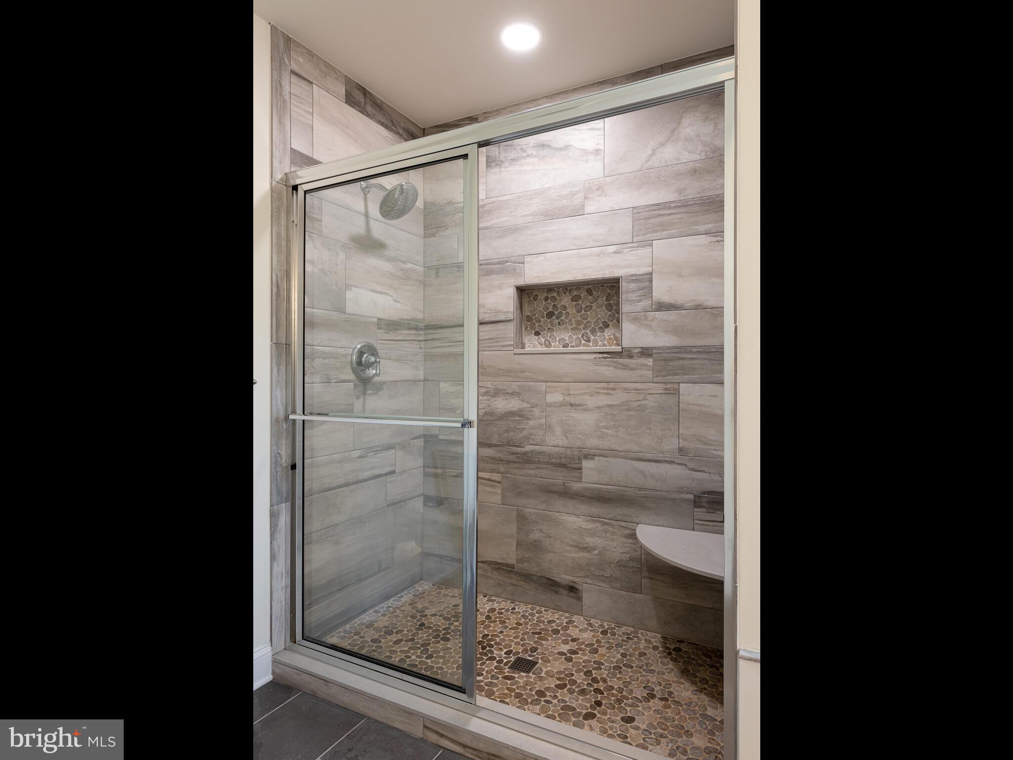 11 Barren Road Media, PA 19063 - Photo 41 of 62 Modern shower with pebble tile floor