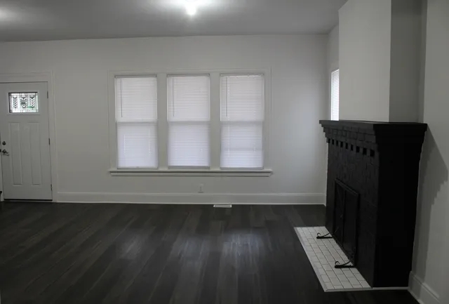 a close view of a fireplace