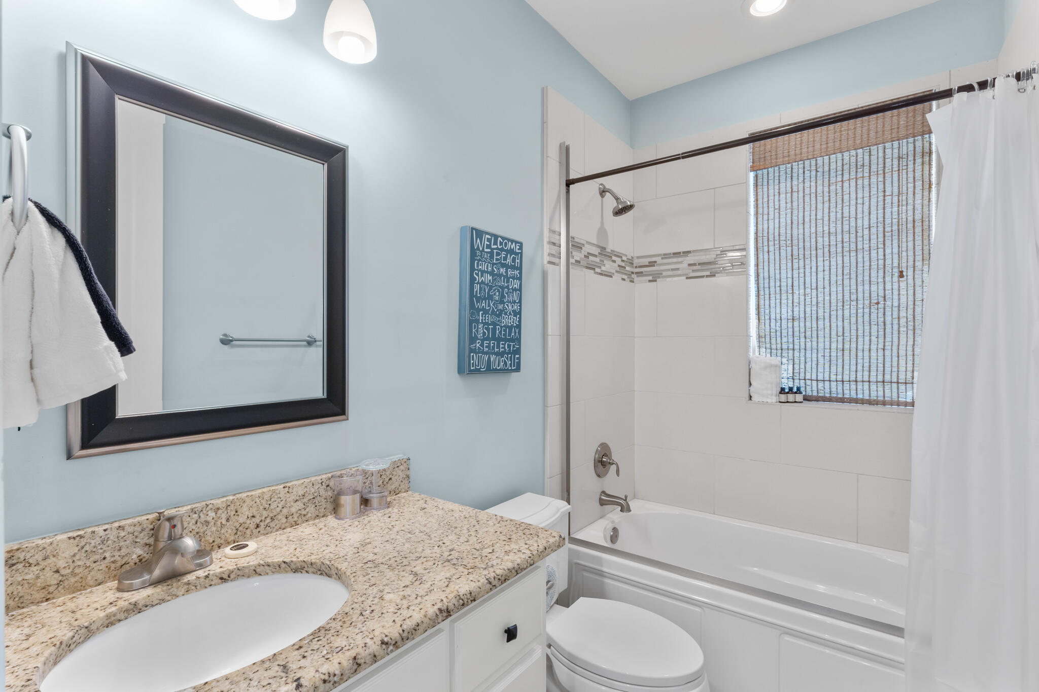 119 West Lifeguard Loop Inlet Beach Inlet Beach, FL 32461 - Photo 47 of 75 a bathroom with a granite countertop sink toilet and shower