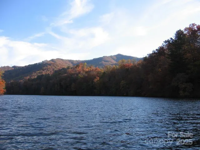 a view of a lake with a mountain in the background