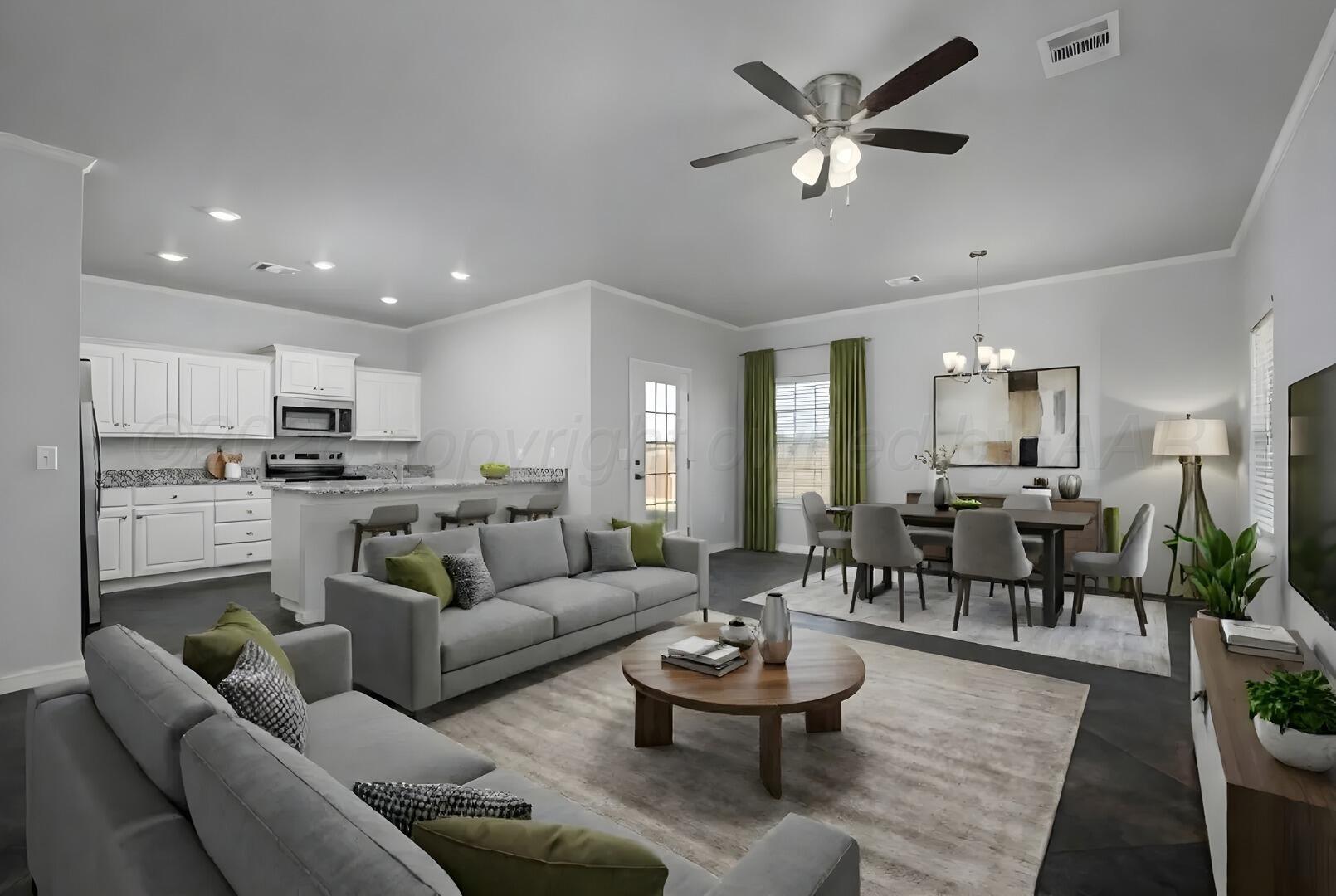 10311 Ruse Street Amarillo, TX 79118 - Photo 5 of 29 a living room with furniture kitchen view and a chandelier