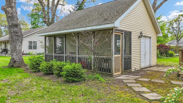 a view of a lake with a big yard