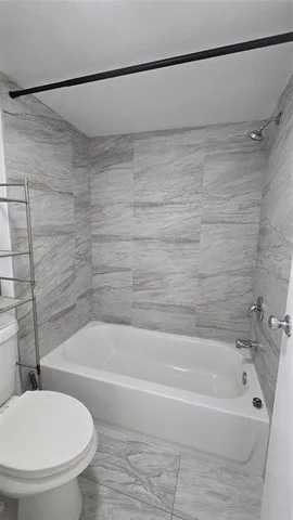 a bathroom with a toilet and a bathtub