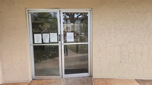 a view of a glass door with a glass door