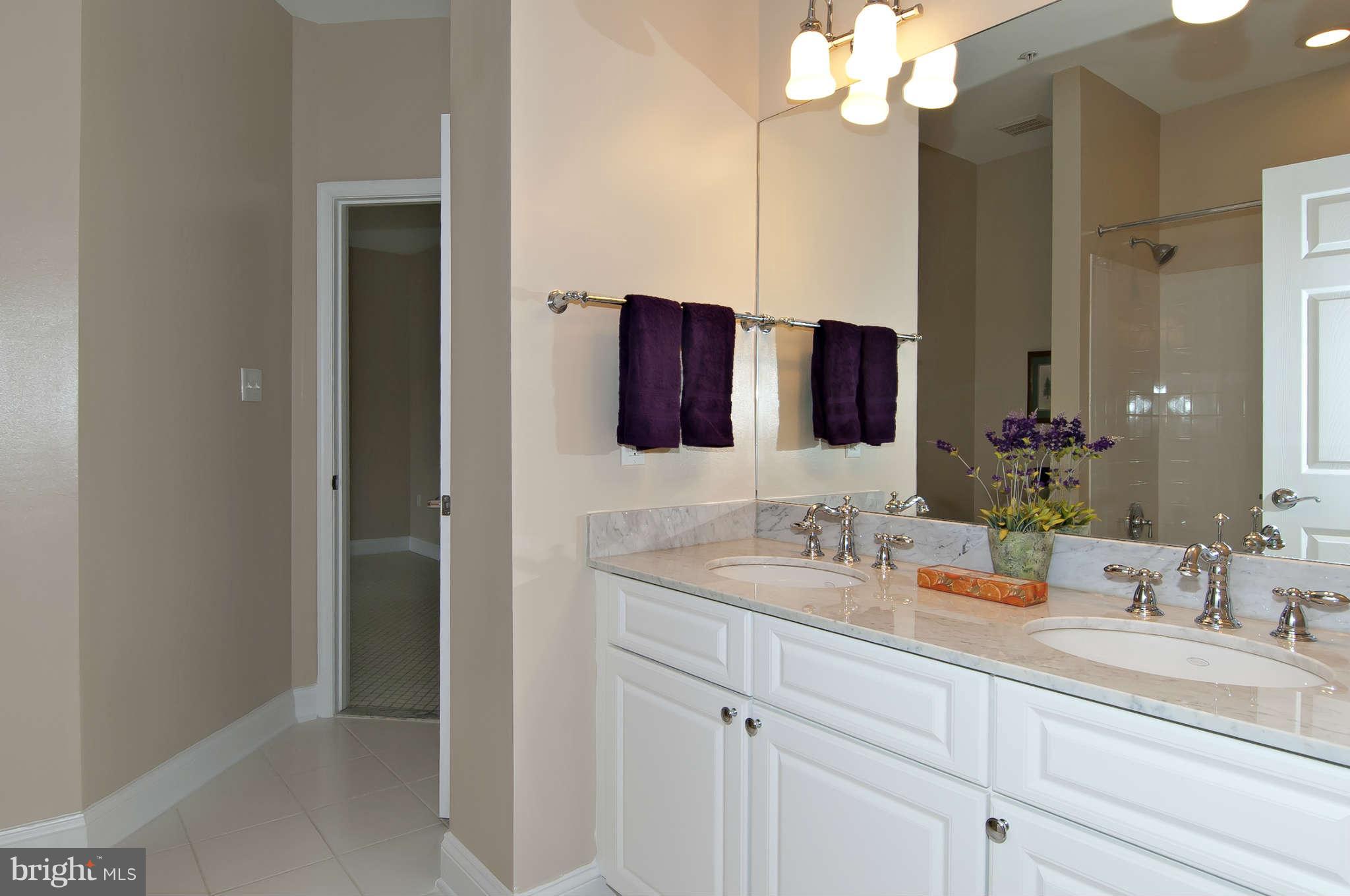 8407 Old Georgetown Road Bethesda, MD 20814 - Photo 22 of 30 a bathroom with a double vanity sink and a mirror