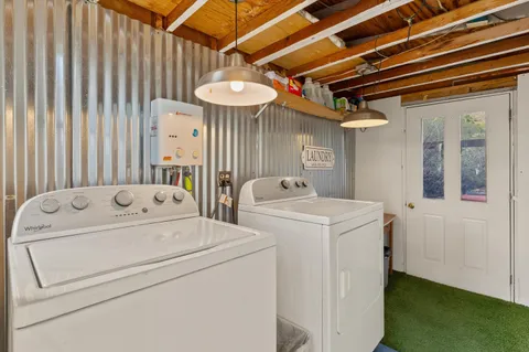 a view of a patio with wooden floor
