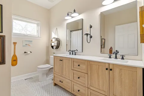 a bathroom with a bathtub