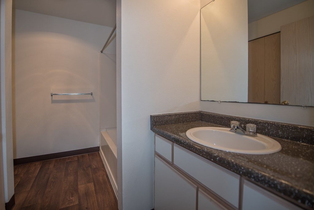 1001 Northeast Briarcreek Way Hillsboro, OR 97006 - Photo 2 of 19 a bathroom with a granite countertop sink and a mirror