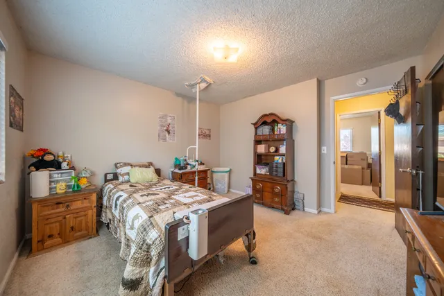 a bed room with a bed and a tv