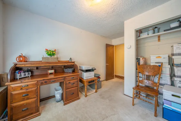 a bedroom with a bunk bed and a dresser in it