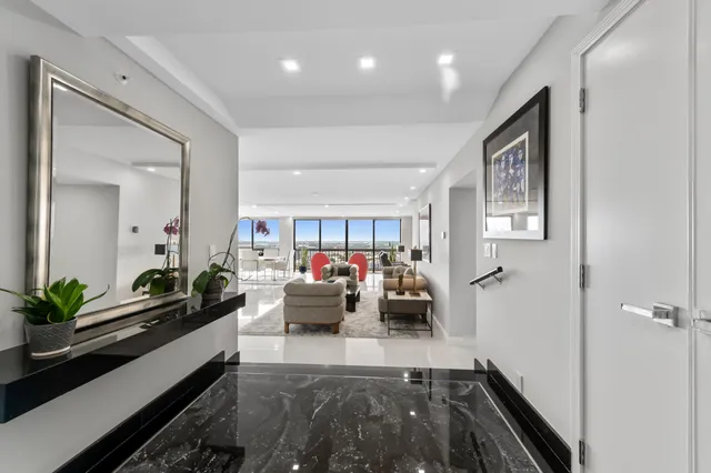 a view of a hallway with a couch