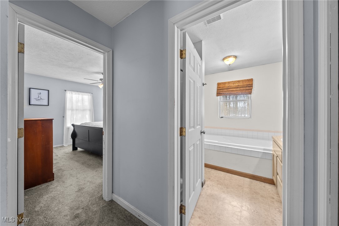 10641 Gilbert Road Newton Falls, OH 44444 - Photo 20 of 46 Hall featuring light colored carpet and a textured ceiling
