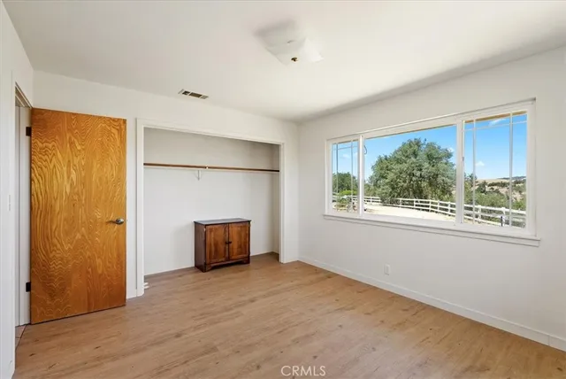 a view of a big room with closet and a chandelier fan