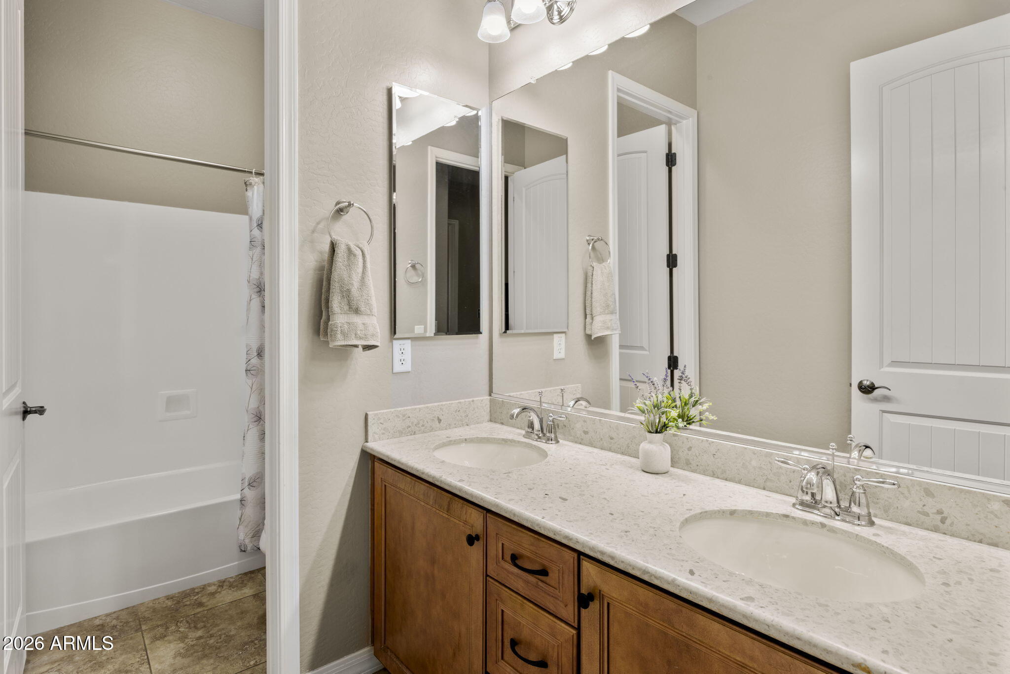 3831 East Weather Vane Road Gilbert, AZ 85296 - Photo 38 of 64 a bathroom with a granite countertop sink and a mirror white cabinet