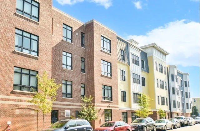 a front view of a multi story building