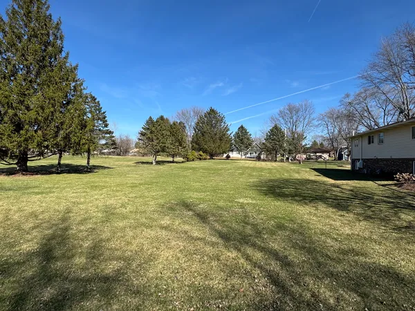 a view of a field with trees