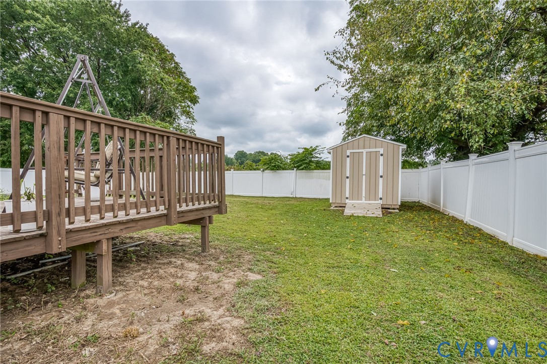 6327 Draperfield Road Mechanicsville, VA 23111 - Photo 23 of 23 Fenced backyard featuring a storage shed and a woo