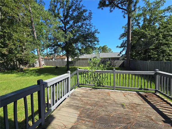 a view of street with a deck