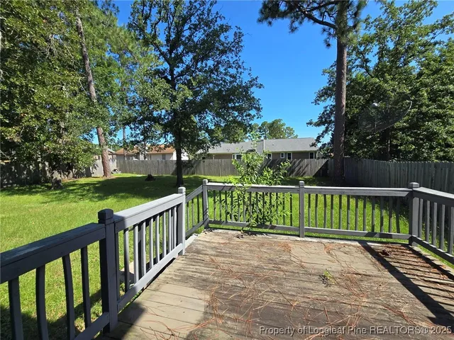 a view of street with a deck