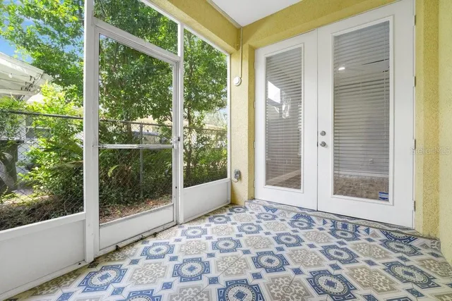a view of a wooden door