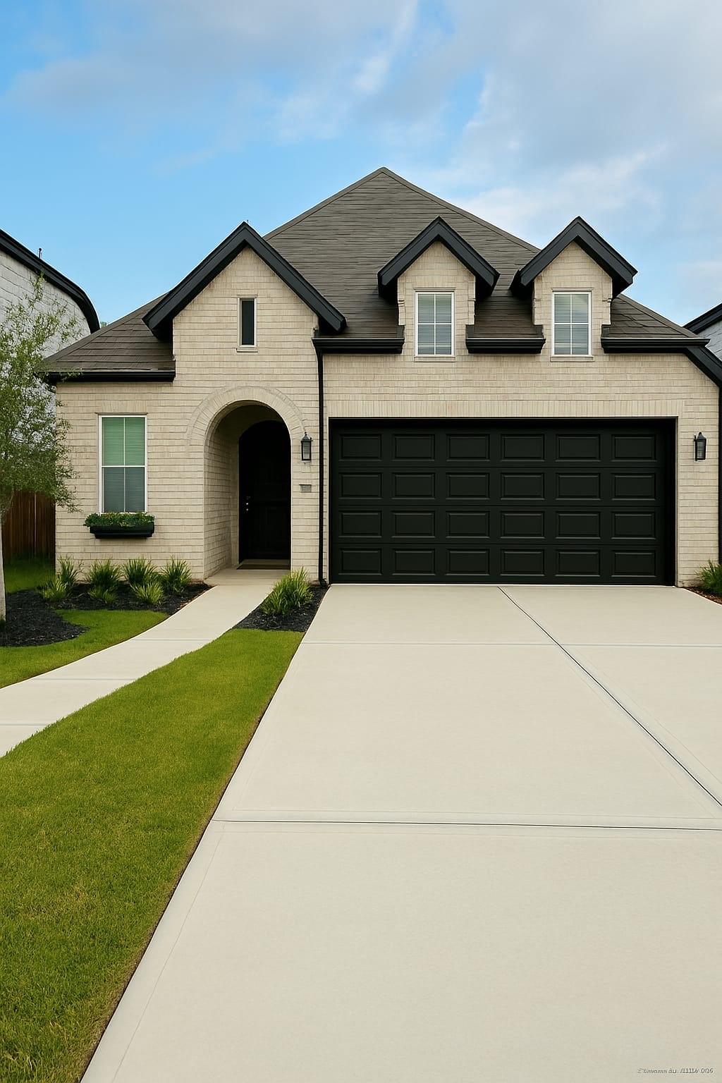 Beautiful curb appeal with charming covered entry and landscaped front yard