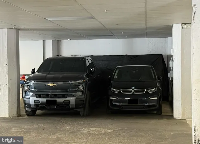 a view of car parked in garage
