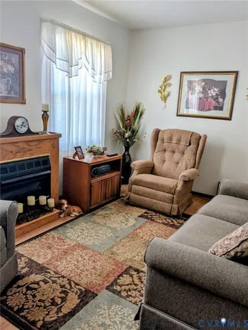 a living room with furniture window and a fireplace