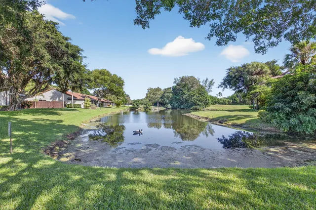a view of a lake with a yard