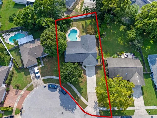 an aerial view of a house