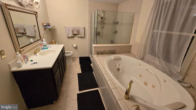 a bathroom with a bathtub sink and mirror