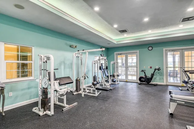 a view of a room with gym equipment
