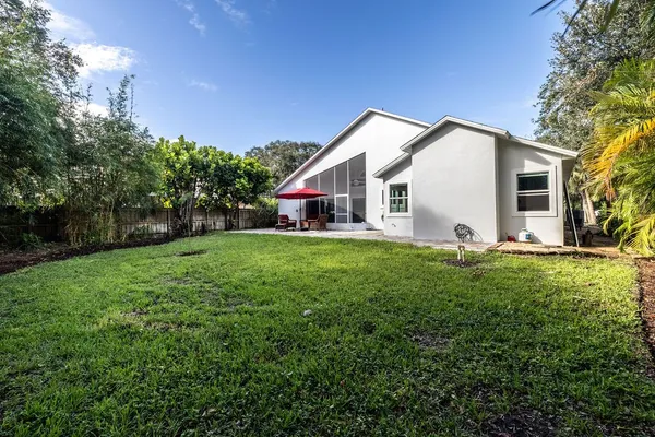a view of house with backyard