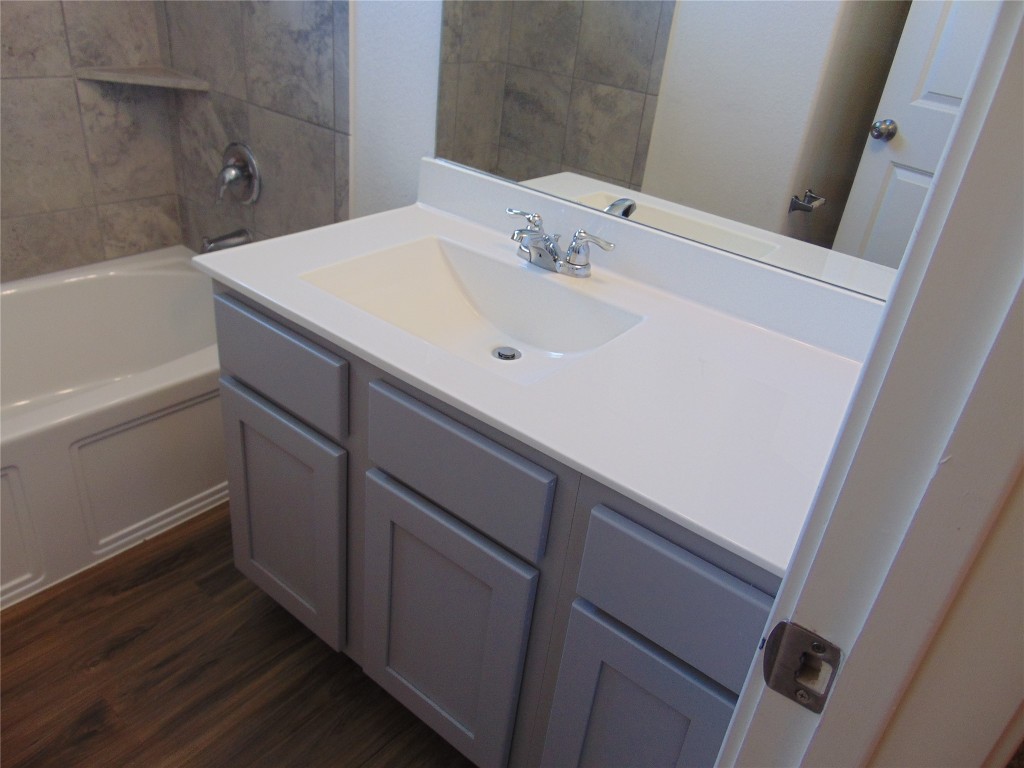 181 Crystal River Road Kyle, TX 78640 - Photo 2 of 12 a bathroom with a sink and a mirror