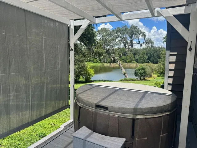 front view of a house with a patio