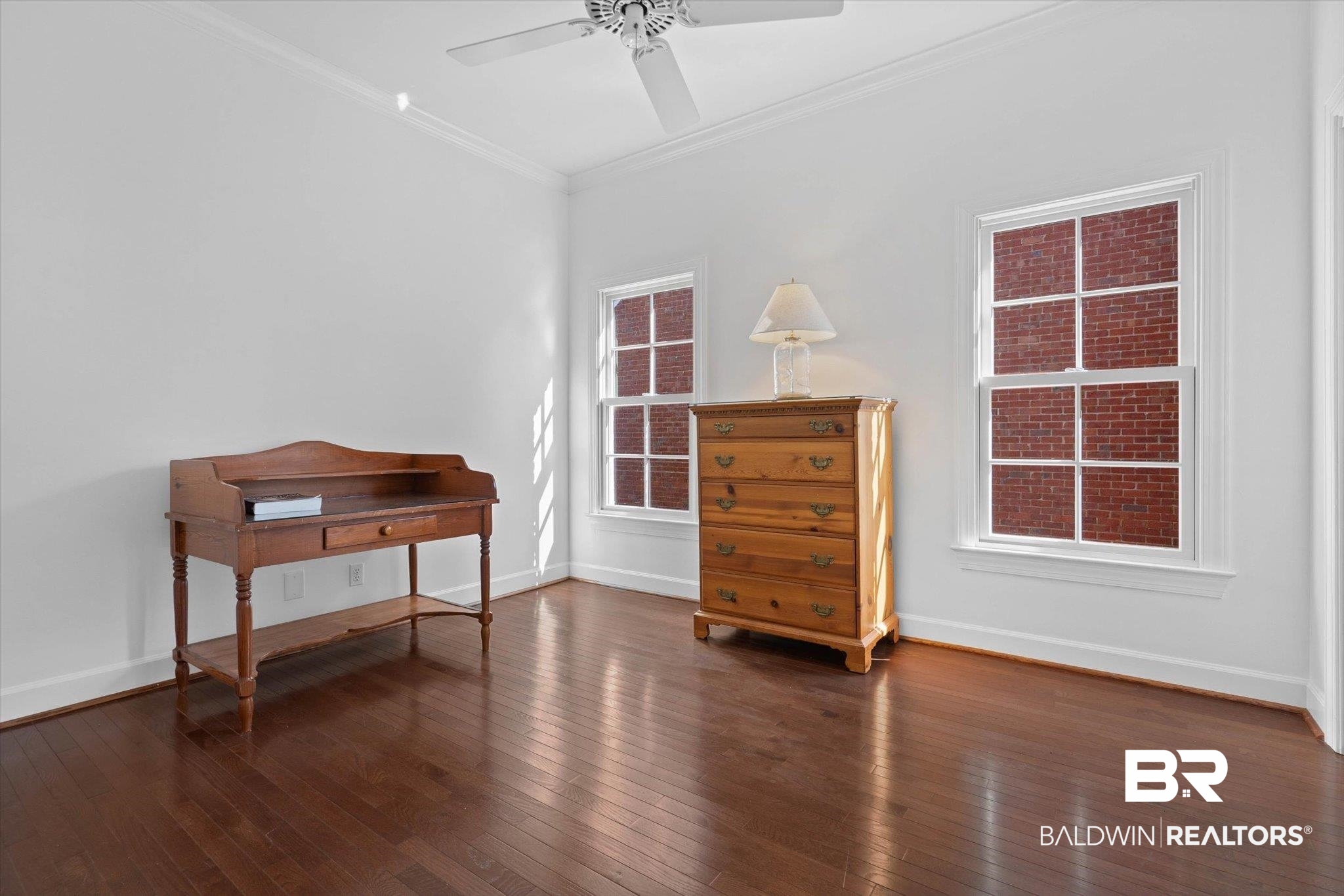 3615 Stein Street Mobile, AL 36608 - Photo 24 of 44 Sitting room featuring dark wood-type flooring, ornamental molding, and ceiling fan