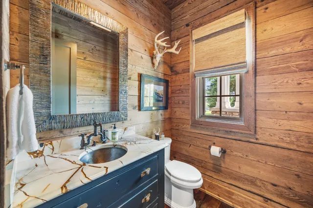 an aerial view of residential houses with outdoor space and trees all around