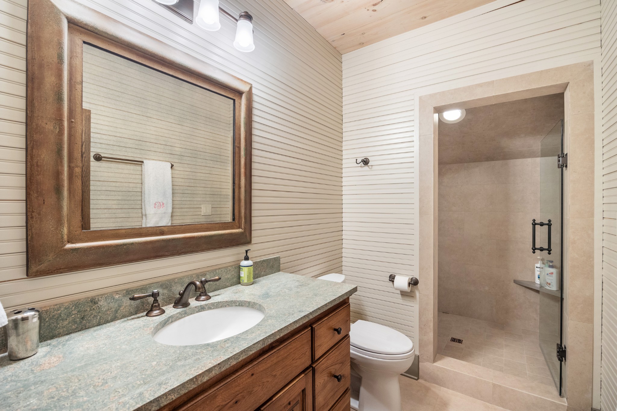 605 Red Oak Road Petersburg, TN 37144 - Photo 92 of 98 a bathroom with a granite countertop sink a toilet and shower