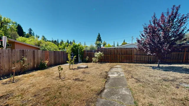 a backyard of a house with a trees