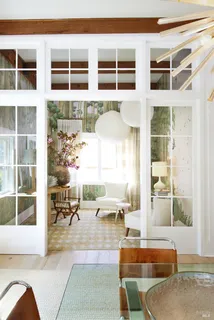 a view of cabinets and window