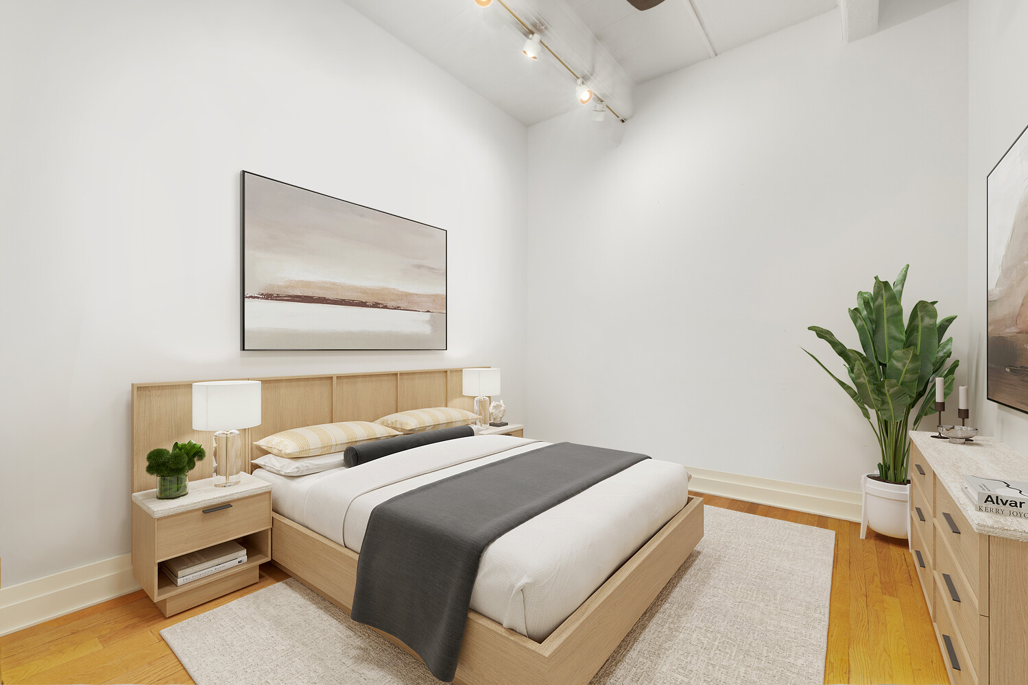 30 Main Street, Unit 3F Brooklyn, NY 11201 - Photo 7 of 12 a bedroom with a bed and a potted plant