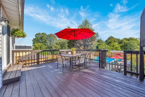 an outdoor space with furniture