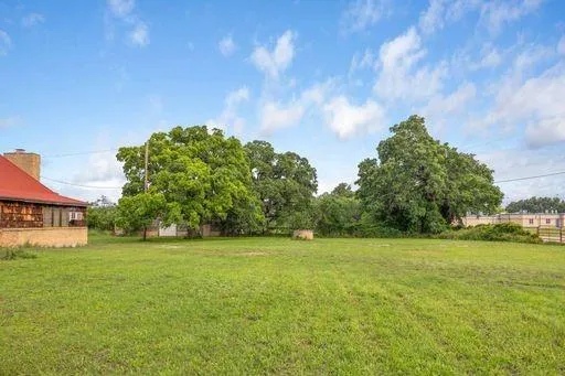 a view of a green field with lots of bushes